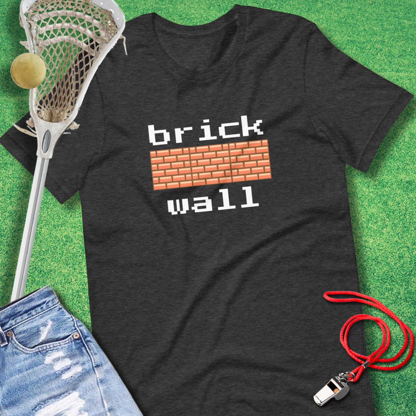 Brick Wall T-Shirt in Dark Grey Heather - Lacrosse Goalie apparel for players and fans | Sideline Gods