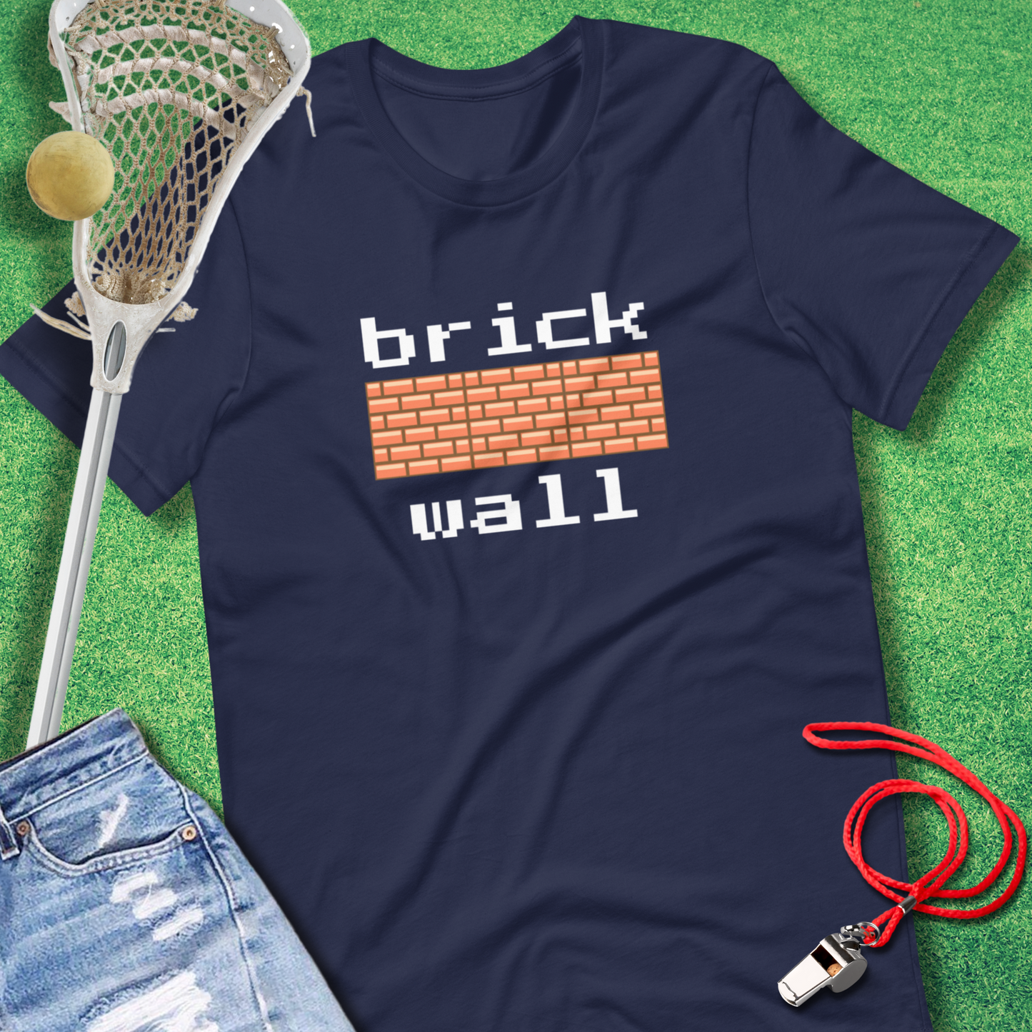 Brick Wall T-Shirt in Navy - Lax Goalie T-Shirt for players and fans | Sideline Gods