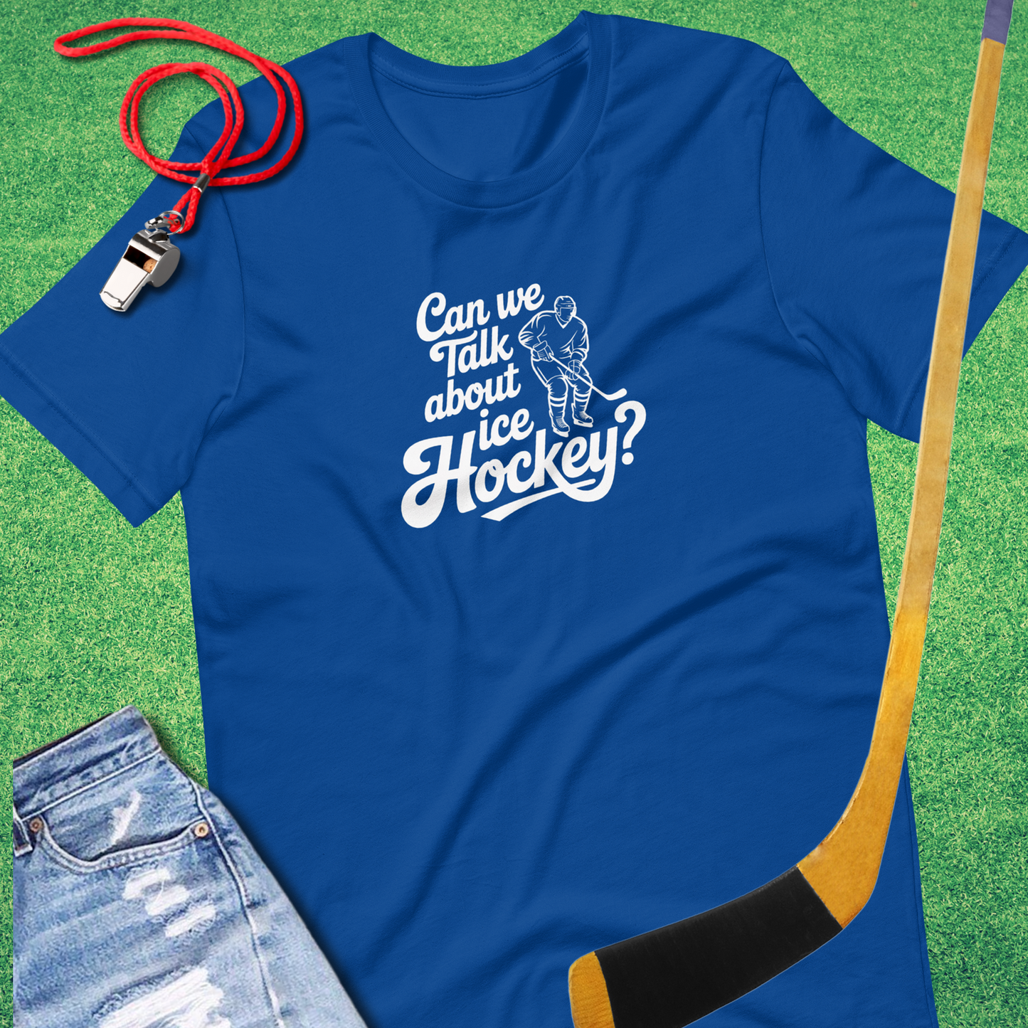 Can We Talk About Ice Hockey T-Shirt in True Royal - Sarcastic Ice Hockey T-Shirt | Sideline Gods