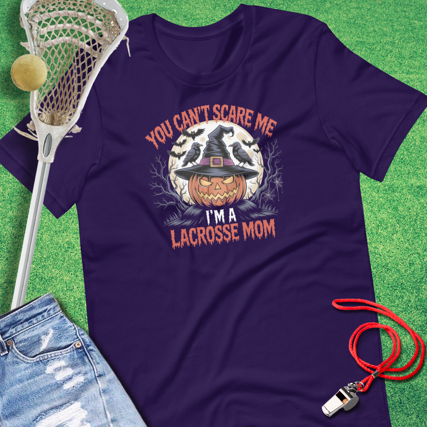 Funny lacrosse mom Halloween tee perfect for games and trick-or-treating.