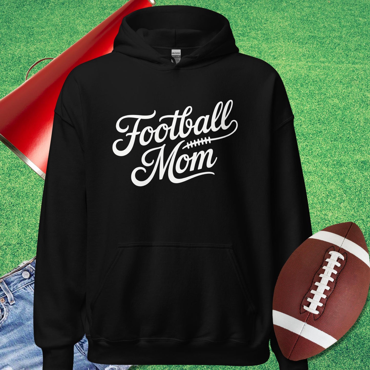Classic Script Football Mom Hoodie in Black - Football Mom Gift by Sideline Gods