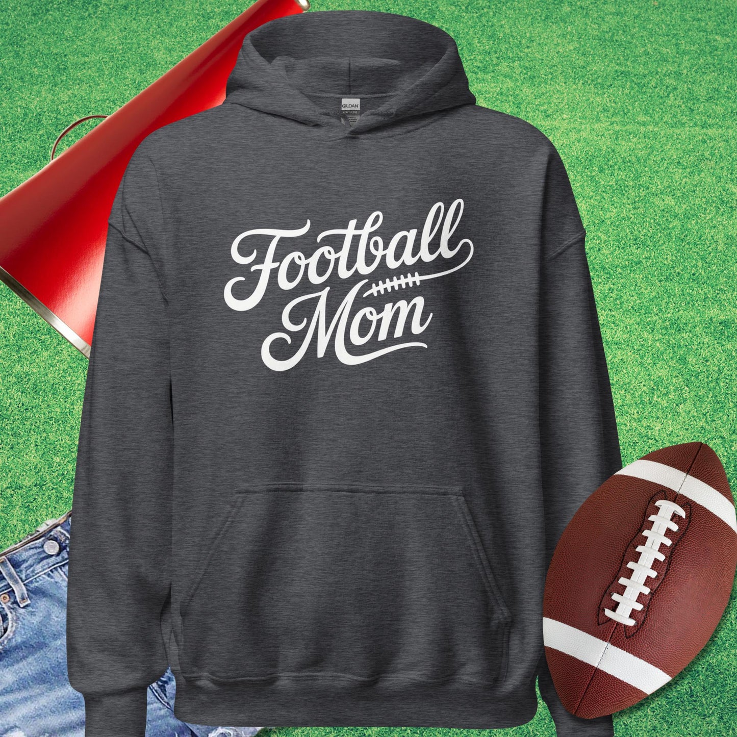 Classic Script Football Mom Hoodie in Dark Heather - proud football mom shirt by Sideline Gods