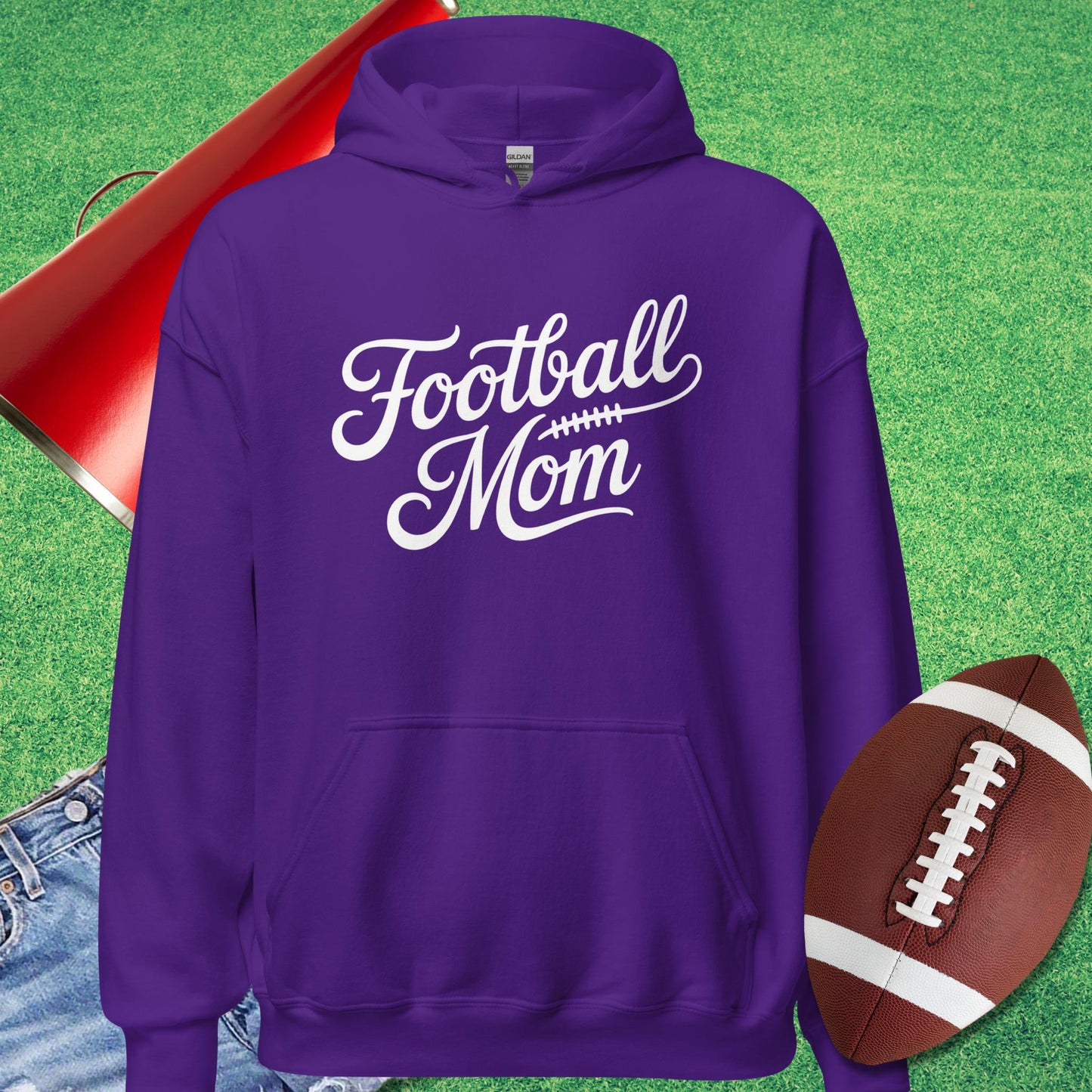 Classic Script Football Mom Hoodie in Purple - Football Mom Present Ideas by Sideline Gods