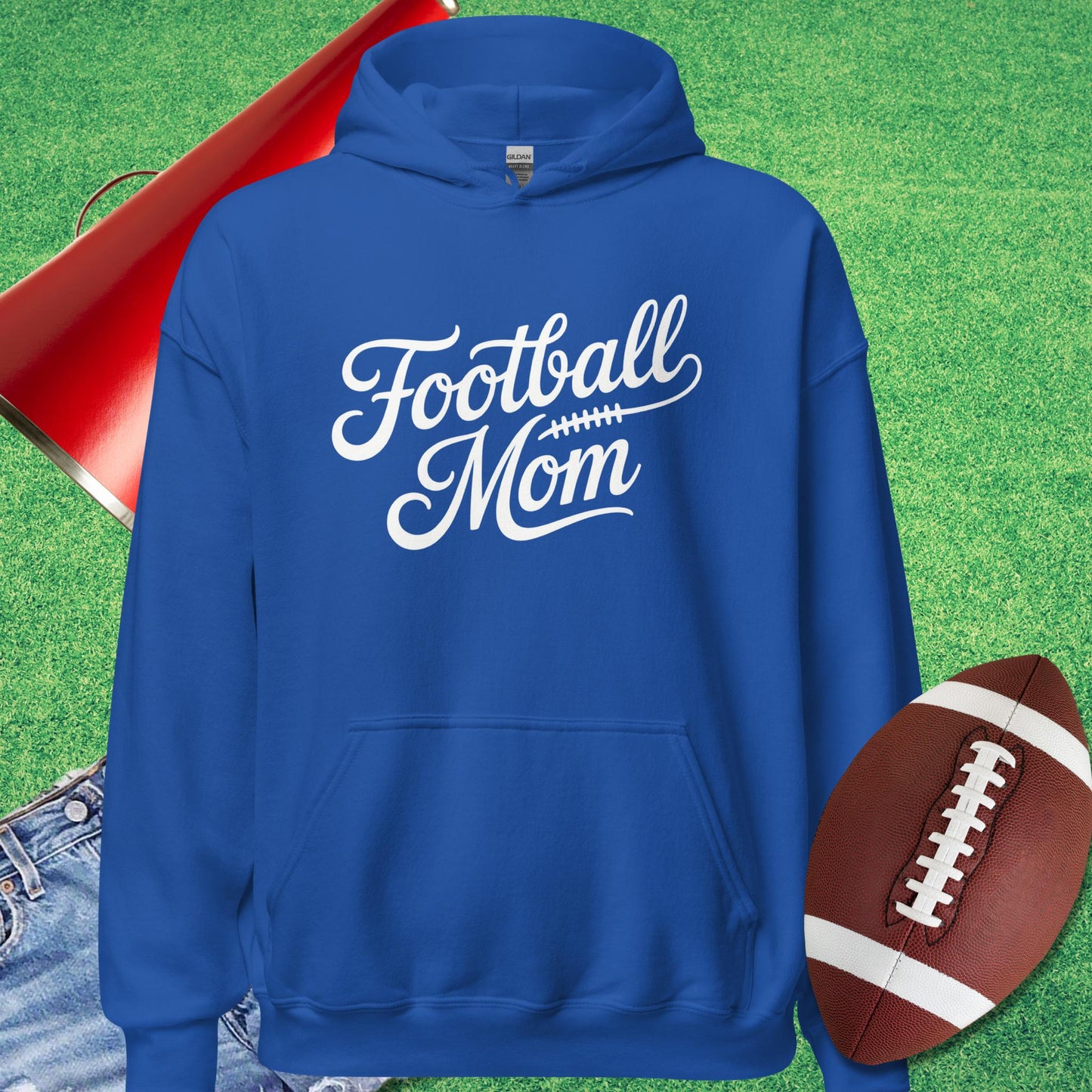 Classic Script Football Mom Hoodie in Royal - Team Mom Gift by Sideline Gods