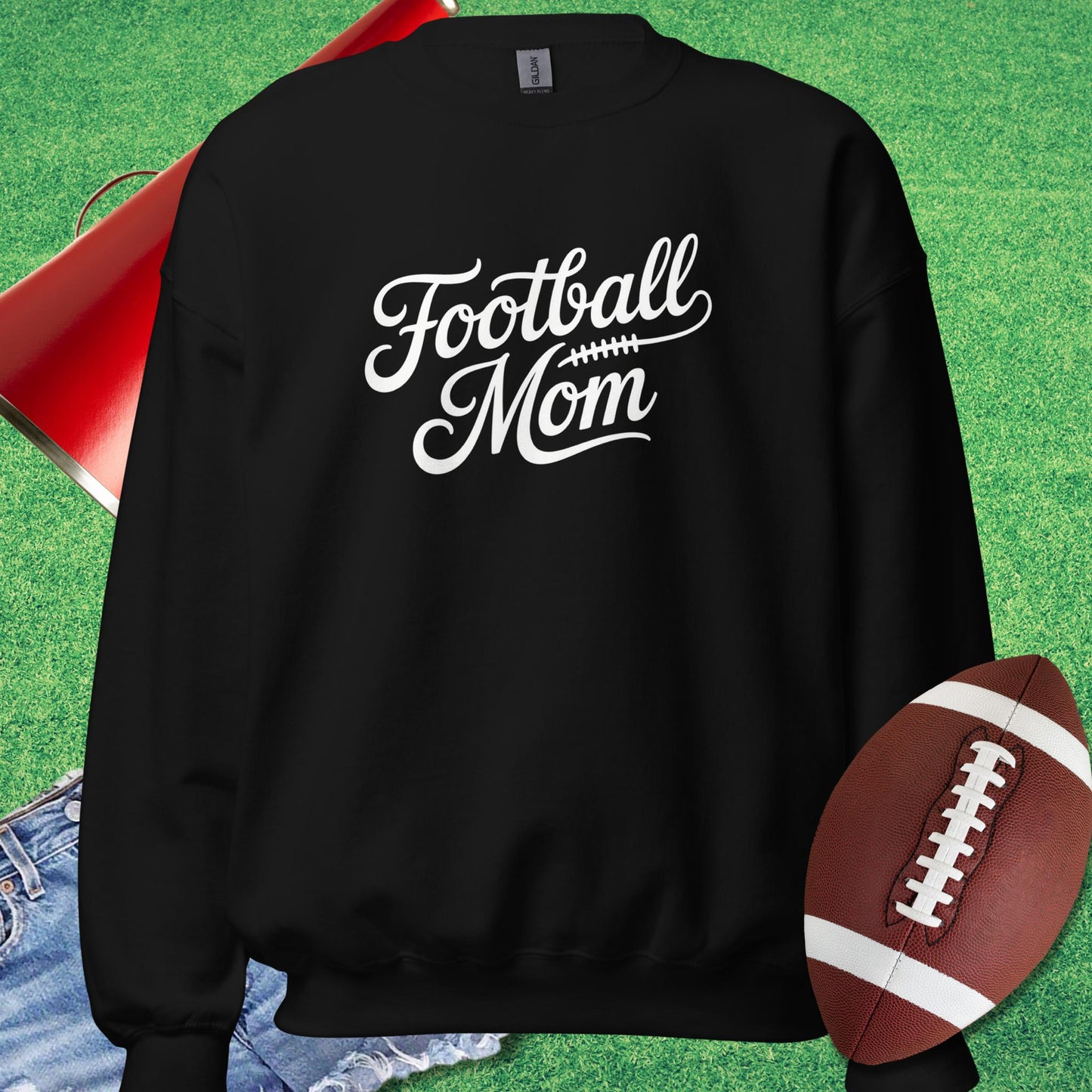 Classic Script Football Mom Sweatshirt in Black - Sports Mom Gifts by Sideline Gods