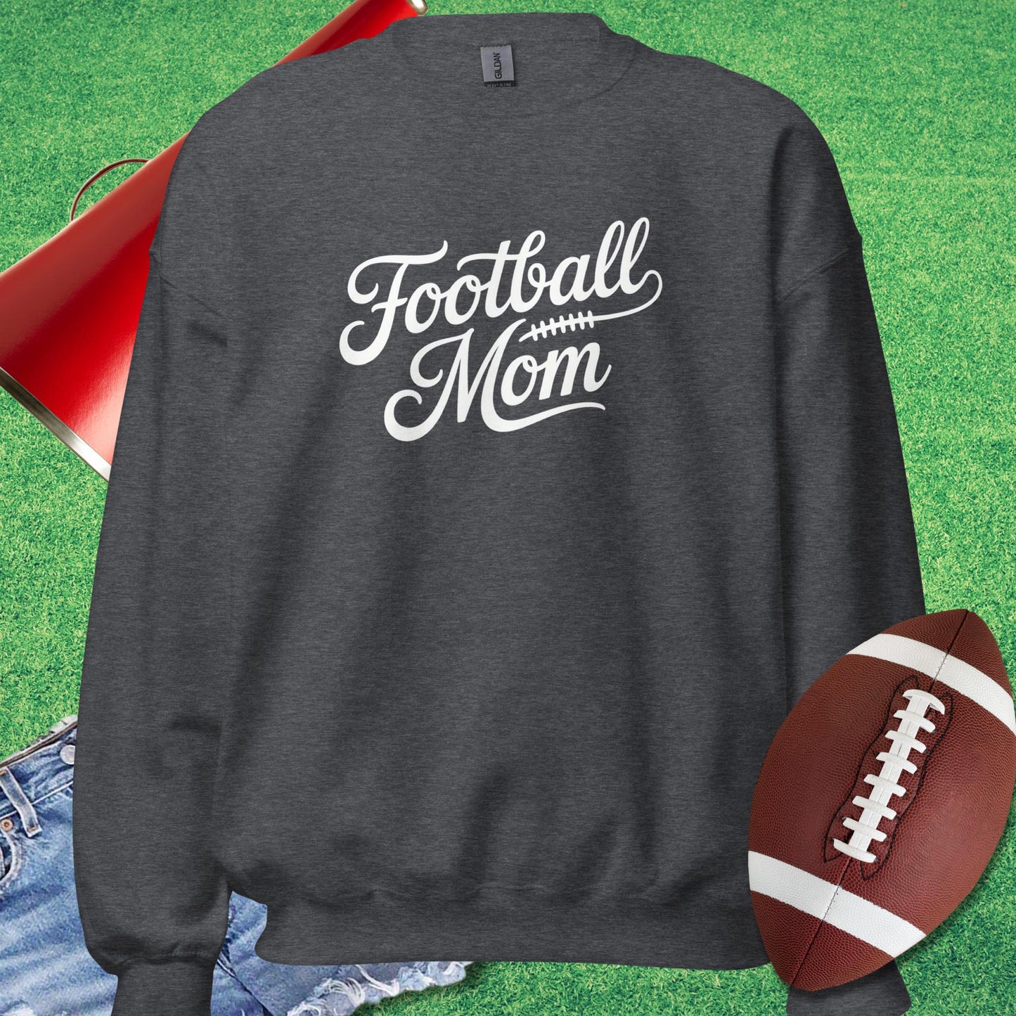 Classic Script Football Mom Sweatshirt in Dark Heather - Football Mom Present Ideas by Sideline Gods - Sideline Gods