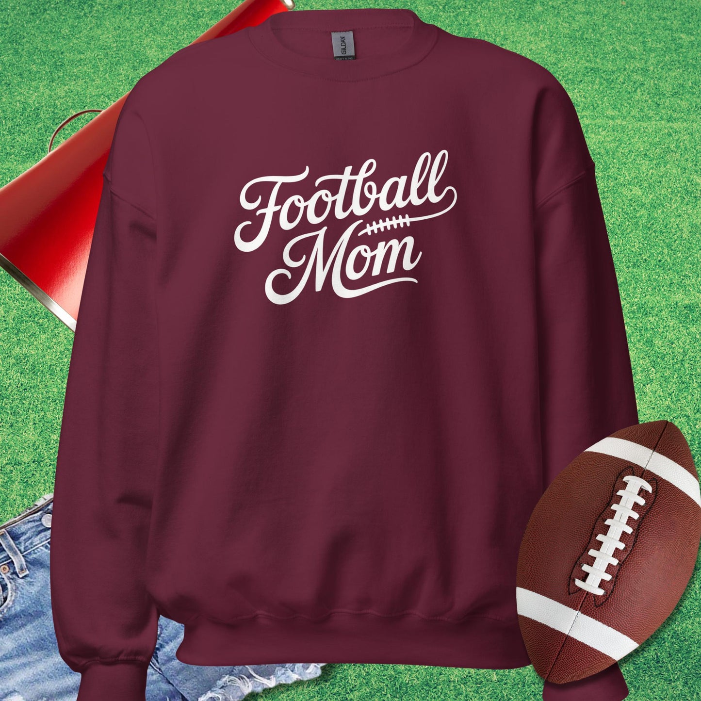 Classic Script Football Mom Sweatshirt in Maroon - Football Mom Birthday Gift by Sideline Gods