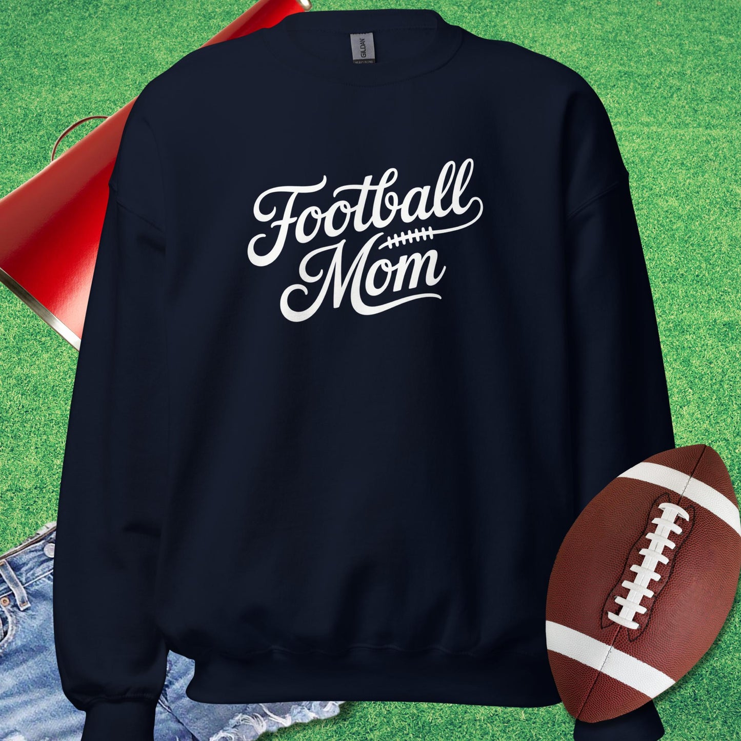 Classic Script Football Mom Sweatshirt in Navy - Football Mom Christmas Gifts by Sideline Gods