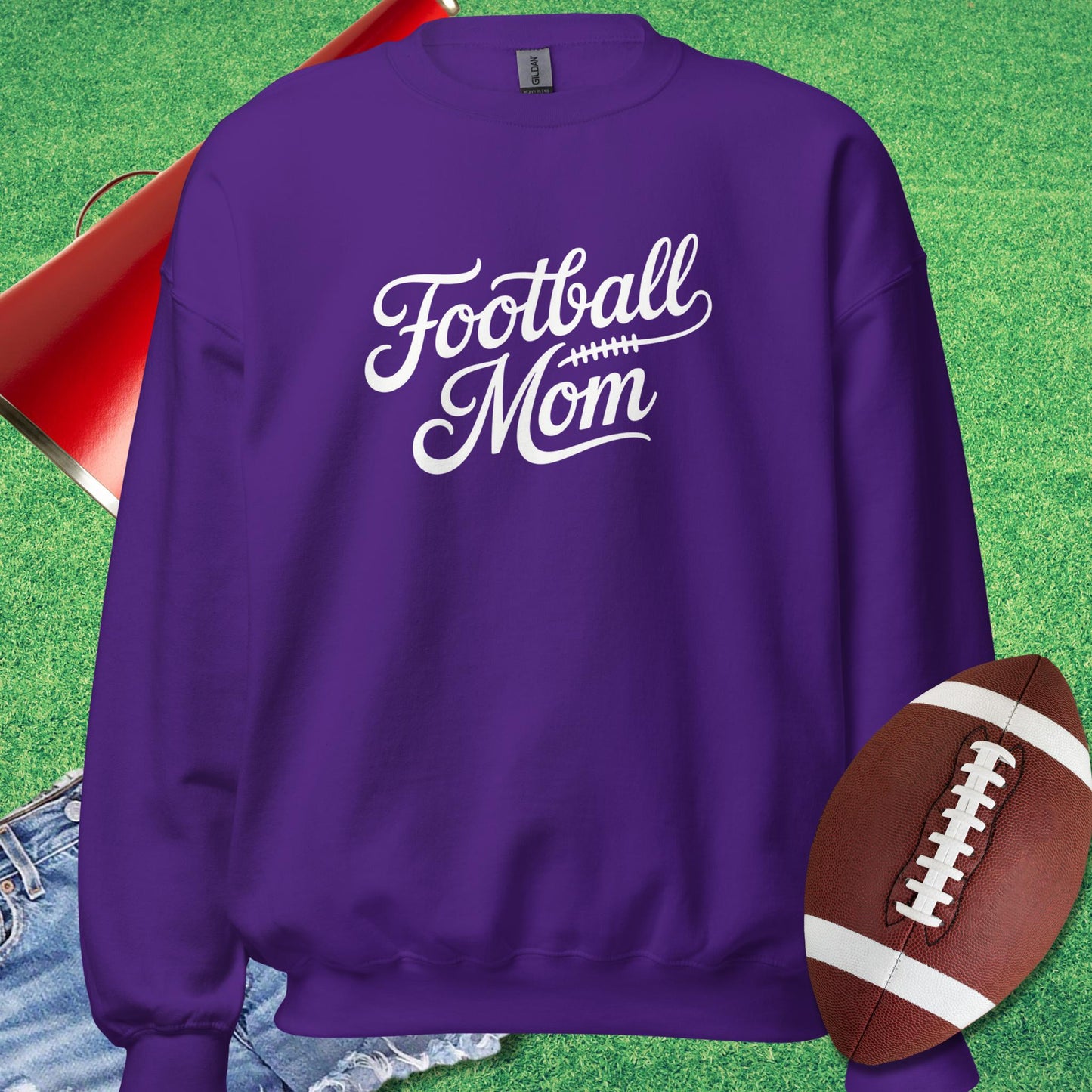 Classic Script Football Mom Sweatshirt in Purple - Football Mom Present Ideas by Sideline Gods