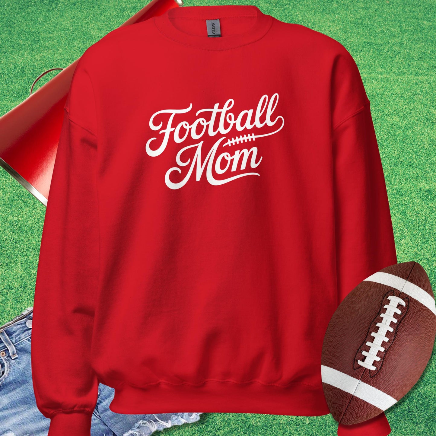 Classic Script Football Mom Sweatshirt in Red - proud football mom sweatshirt by Sideline Gods