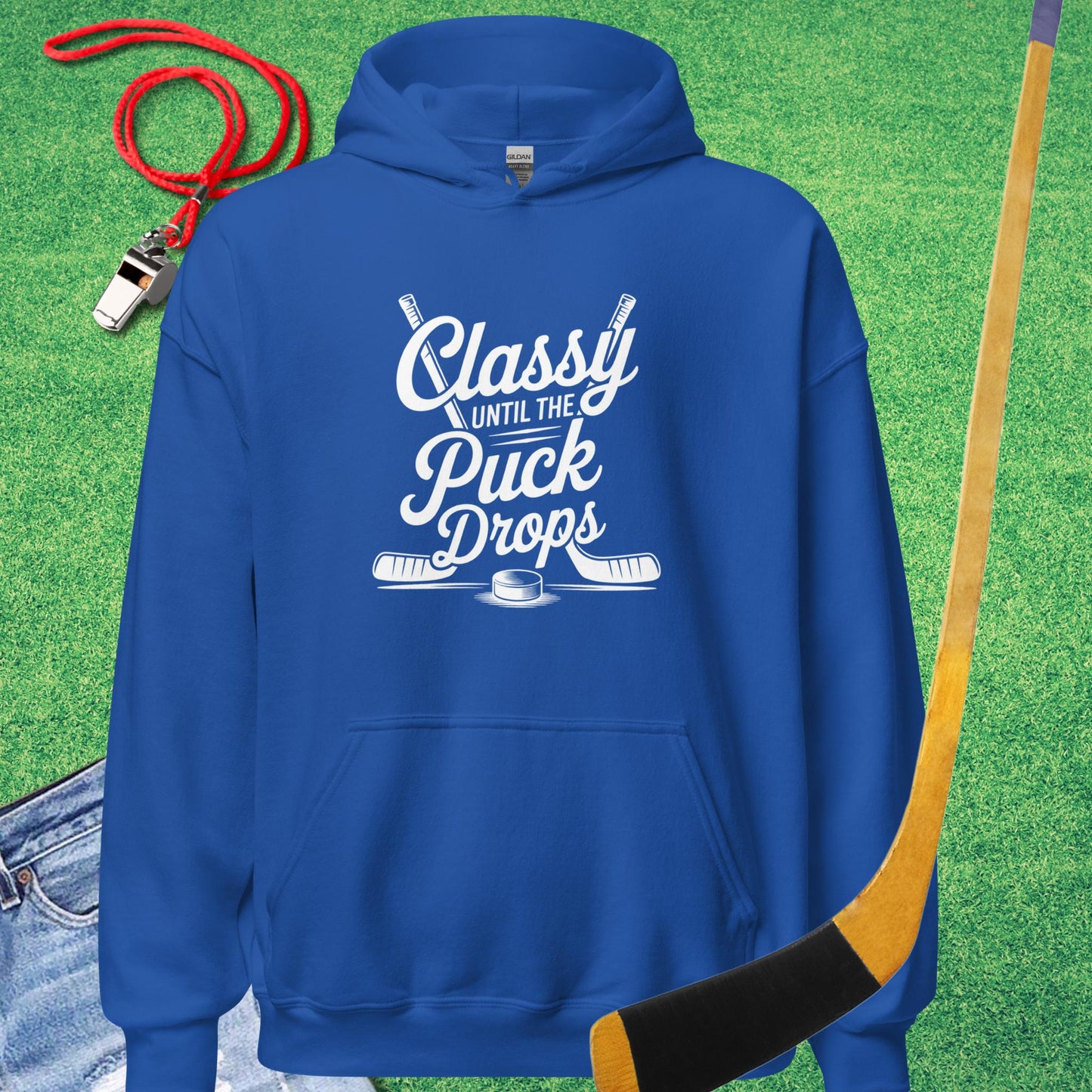 Classy Til the Puck Drops Hoodie in Royal - Rink Mom Hoodie | Sideline Gods