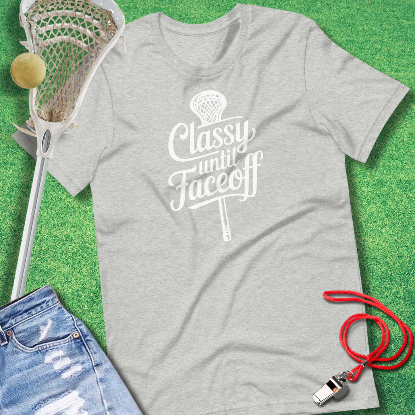 Classy Until Faceoff Lacrosse T-Shirt in Athletic Heather - Lax Mom Gift | Sideline Gods