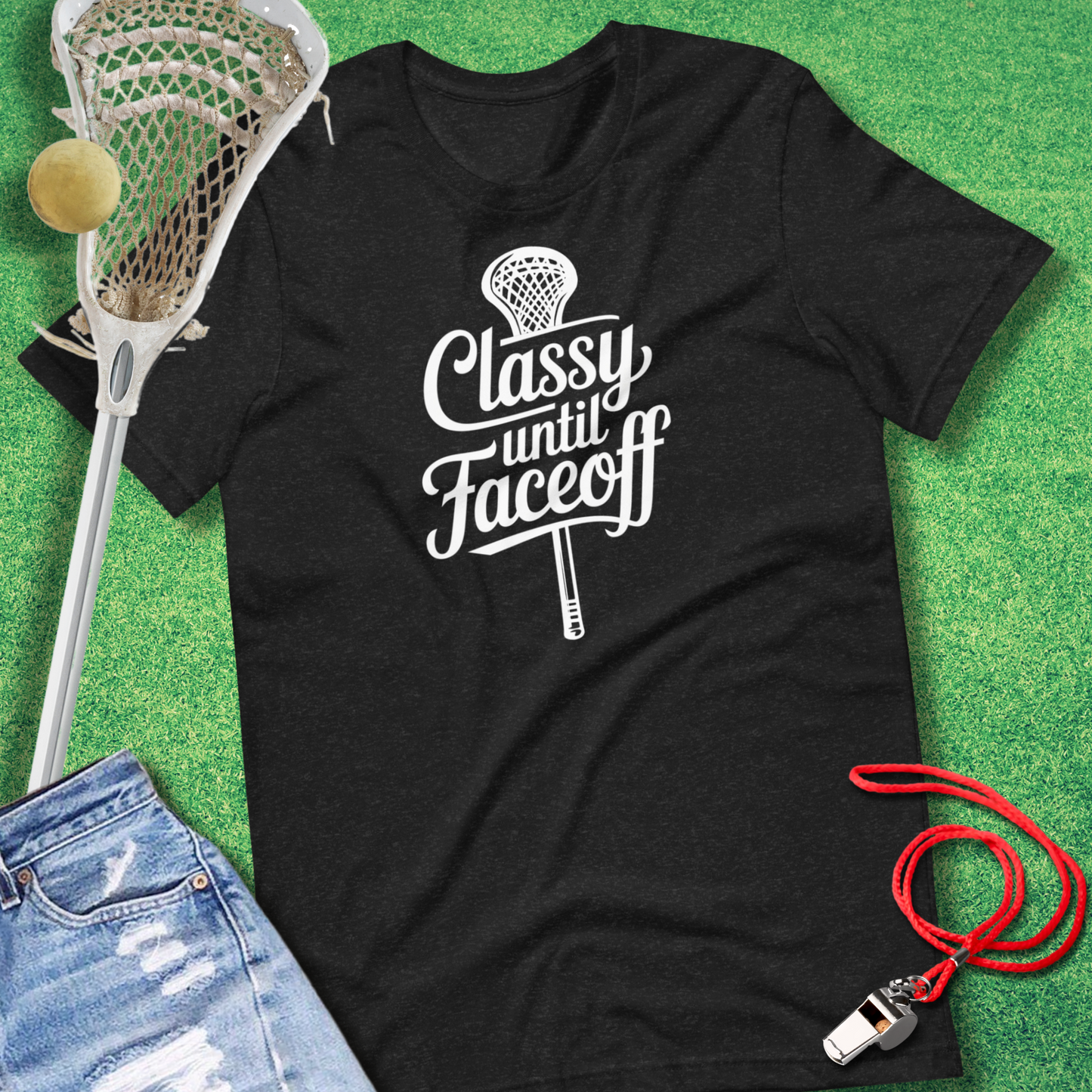 Classy Until Faceoff Lacrosse T-Shirt in Black Heather - Lax Mom T-Shirt | Sideline Gods