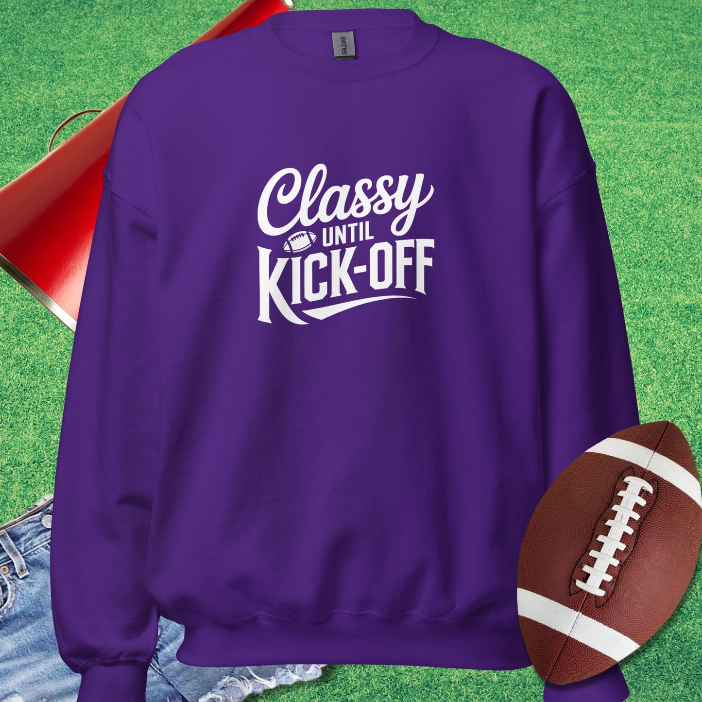 Classy Until Kick-Off Sweatshirt in Purple - Funny Football Gift by Sideline Gods