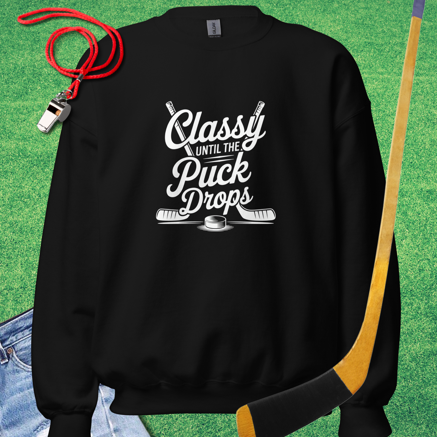 Classy Until the Puck Drops Sweatshirt in Black - Ice Hockey Mom Spirit | Sideline Gods