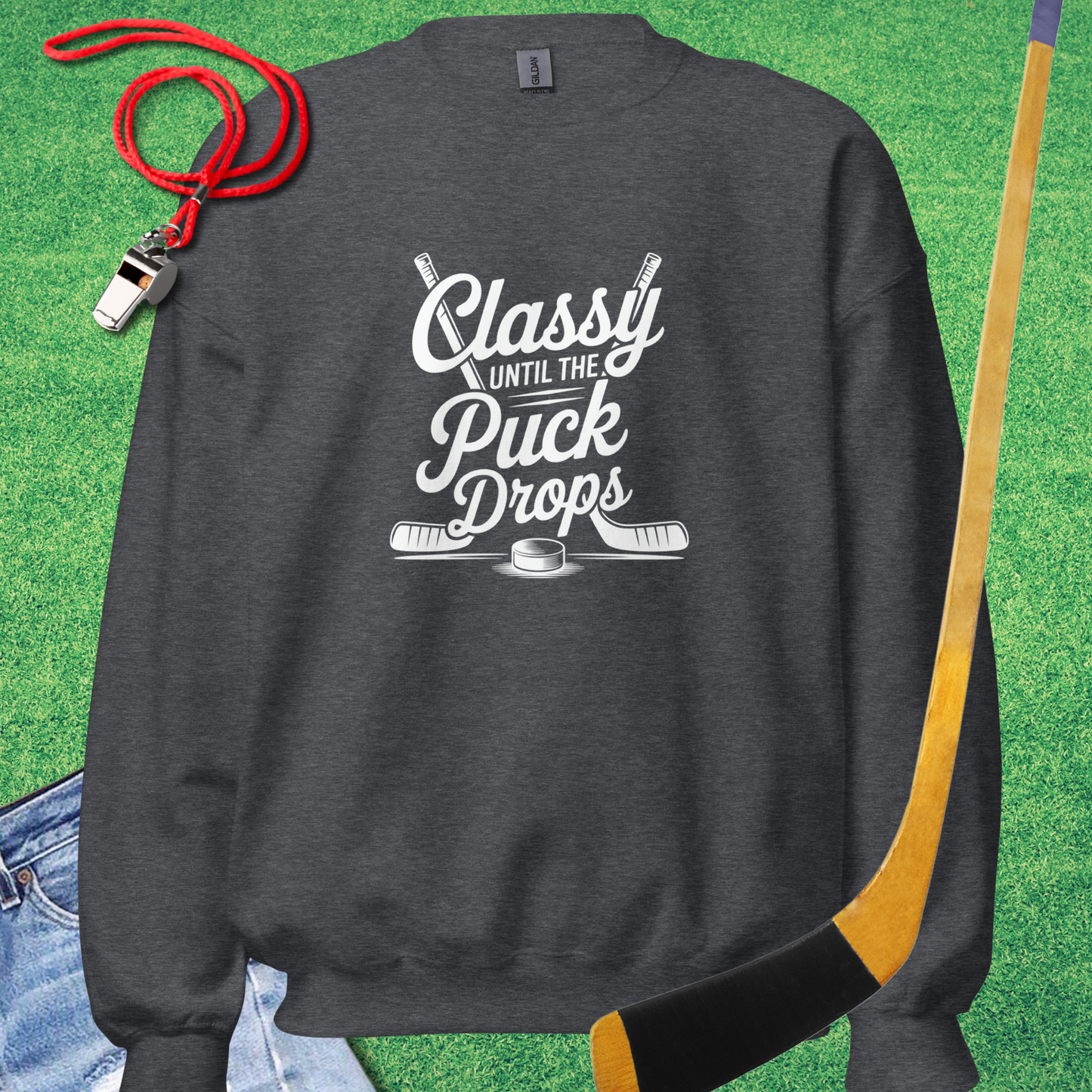 Classy Until the Puck Drops Sweatshirt in Dark Heather - Rink Mom Sweatshirt | Sideline Gods