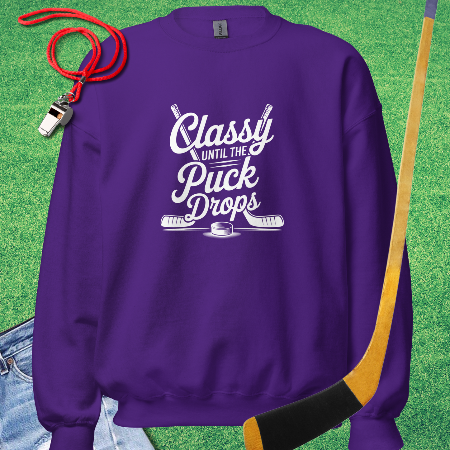 Classy Until the Puck Drops Sweatshirt in Purple - Ice Hockey Mom Gift | Sideline Gods