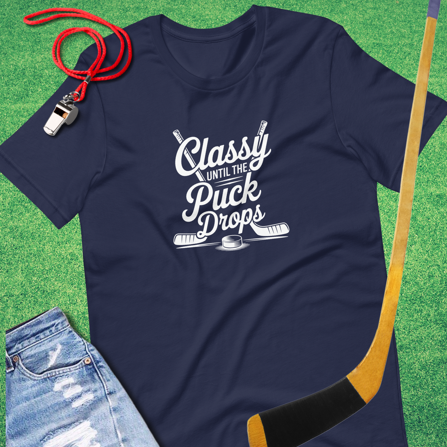 Classy Until the Puck Drops T-Shirt in Navy - Ice Hockey Mom Gift | Sideline Gods