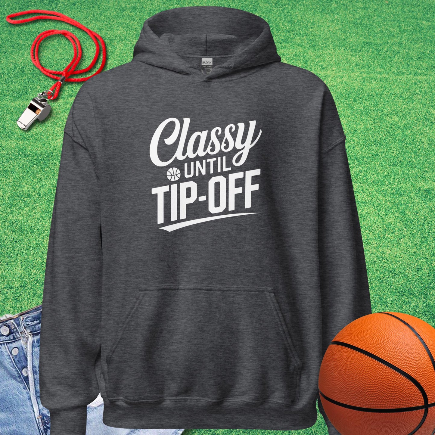 Classy Until Tip-off Script Hoodie in Dark Heather - BBall Mom Hoodie | Sideline Gods