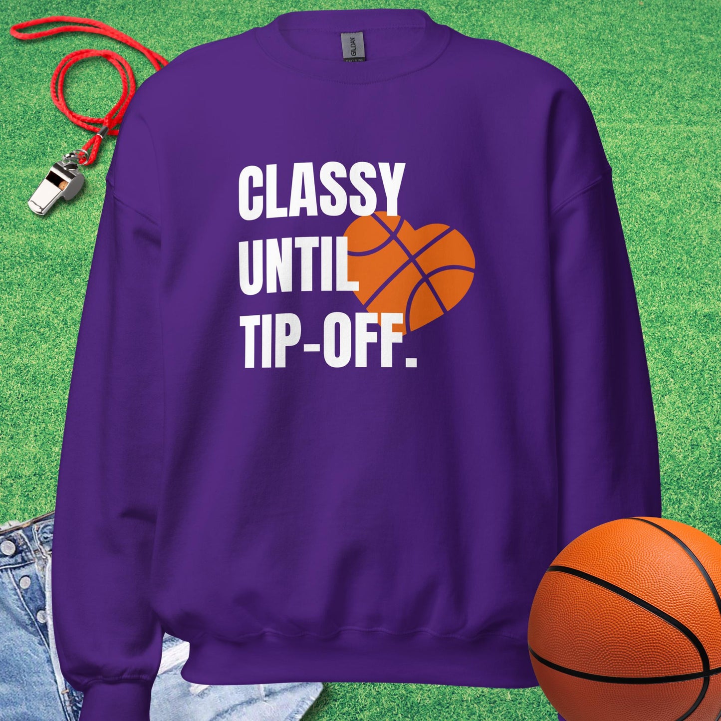 Classy Until Tip-off Sweatshirt in Purple - Basketball Mom Spirit | Sideline Gods