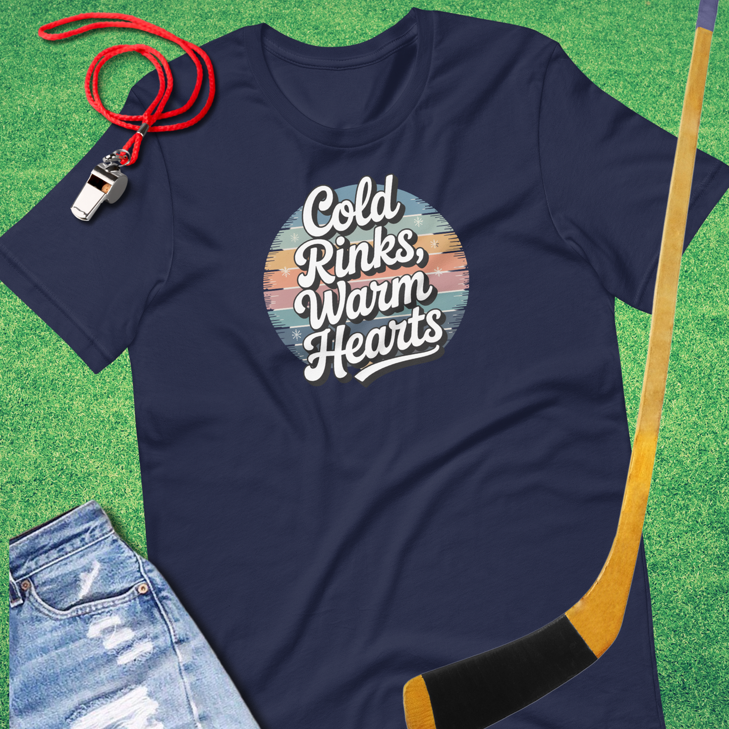 Cold Rinks, Warm Hearts T-Shirt in Navy - Ice Hockey Mom Spirit | Sideline Gods