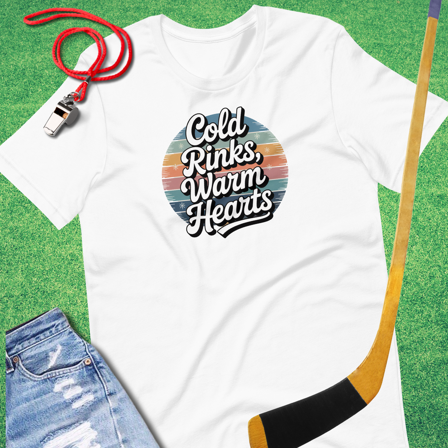 Cold Rinks, Warm Hearts T-Shirt in White - Cute Ice Hockey Mom T-Shirt | Sideline Gods