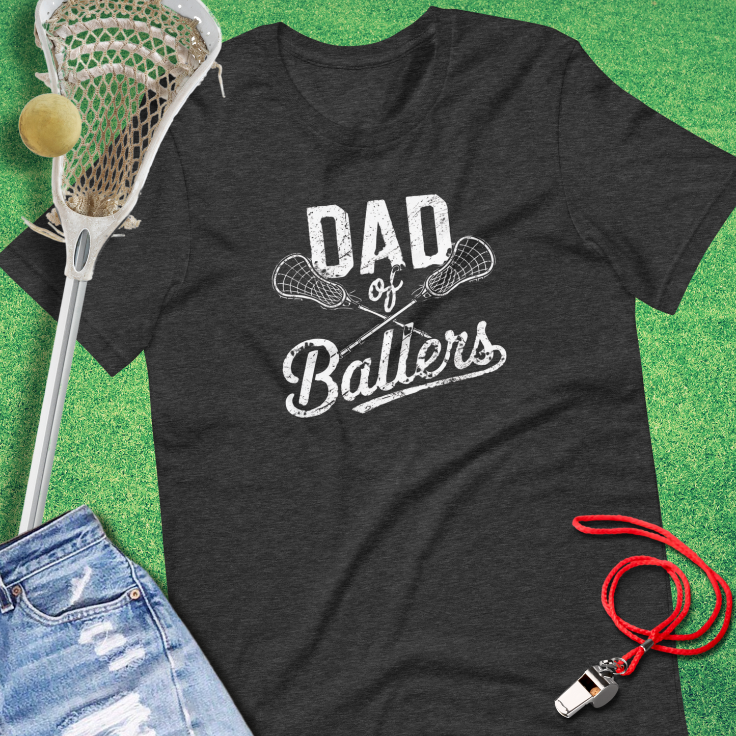 Dad of Lacrosse Ballers T-Shirt in Dark Grey Heather - Lax Dad T-Shirt | Sideline Gods