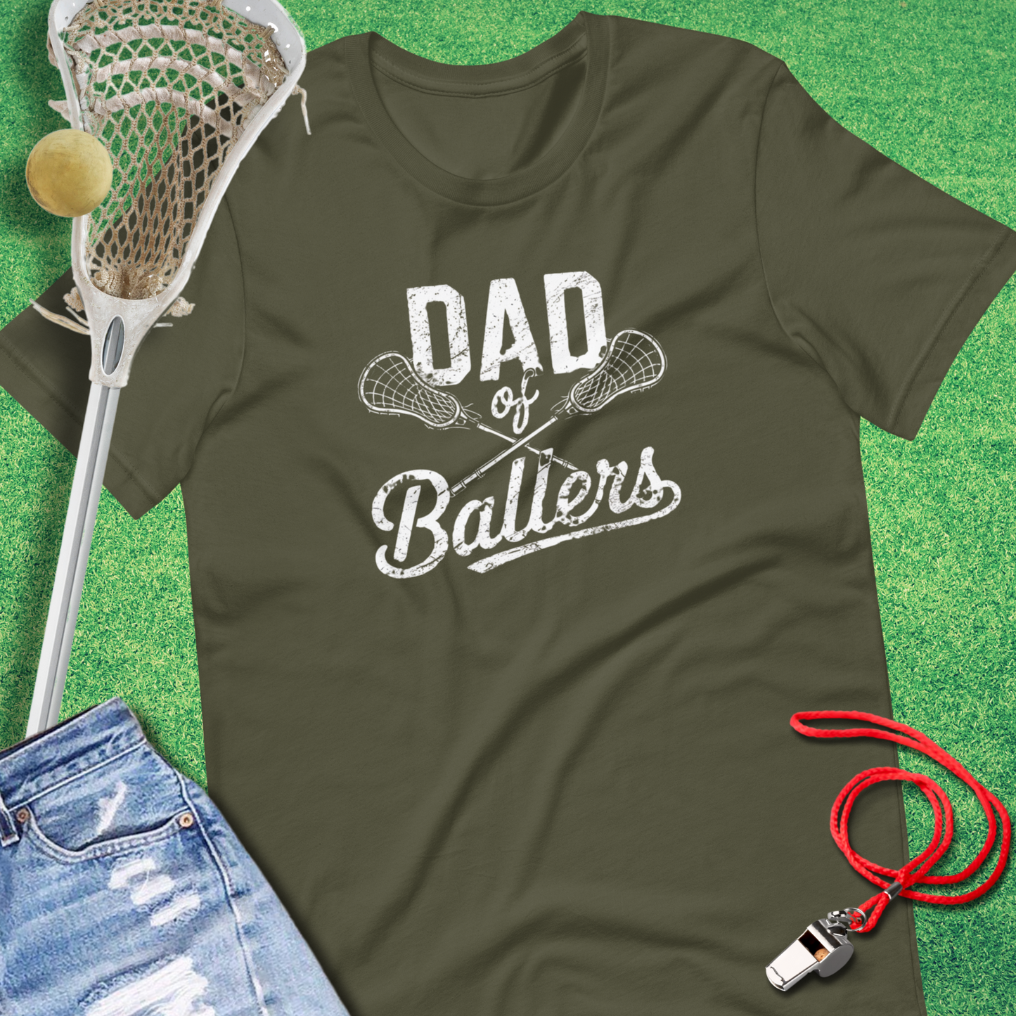 Dad of Lacrosse Ballers T-Shirt in Military Green - Lacrosse Dad Gift | Sideline Gods
