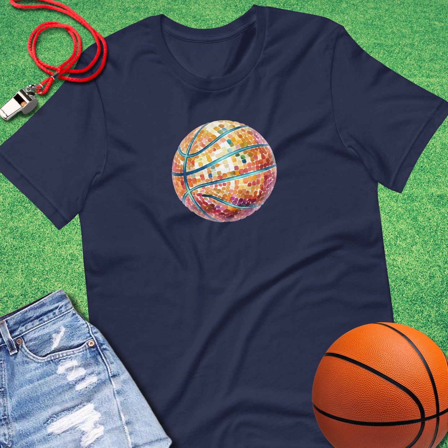 Disco Basketball T-Shirt in Navy - Retro BBall T-Shirt | Sideline Gods