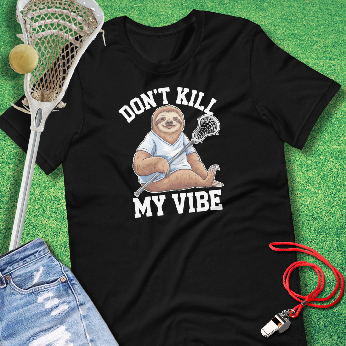 Don't Kill My Vibe Sloth T-Shirt in Black - Sarcastic Lacrosse T-Shirt | Sideline Gods