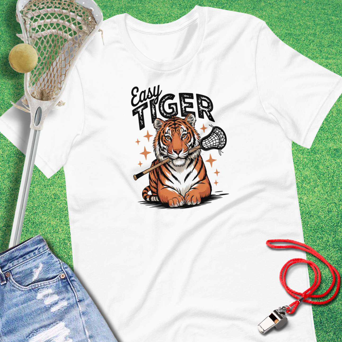 Easy, Tiger T-Shirt in White - Unique Lax T-Shirt for Players and Fans | Sideline Gods