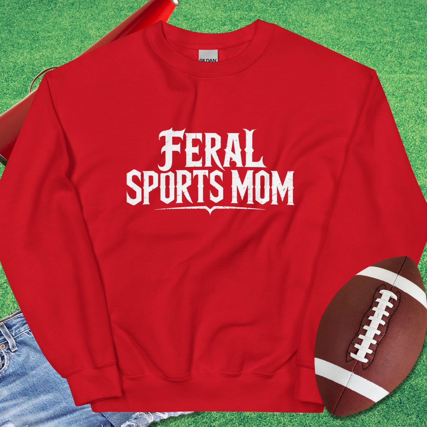 Feral Sports Mom Sweatshirt in Red - proud football mom sweatshirt by Sideline Gods