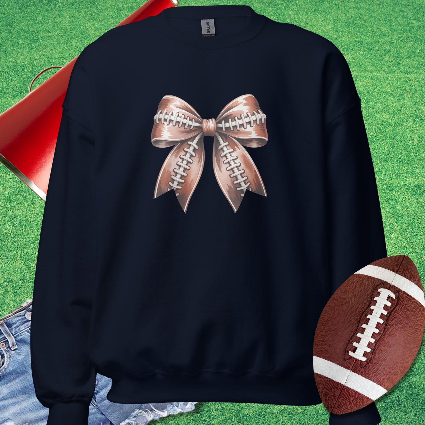 Football Bow Sweatshirt in Navy - Football Sideline Sweatshirt by Sideline Gods