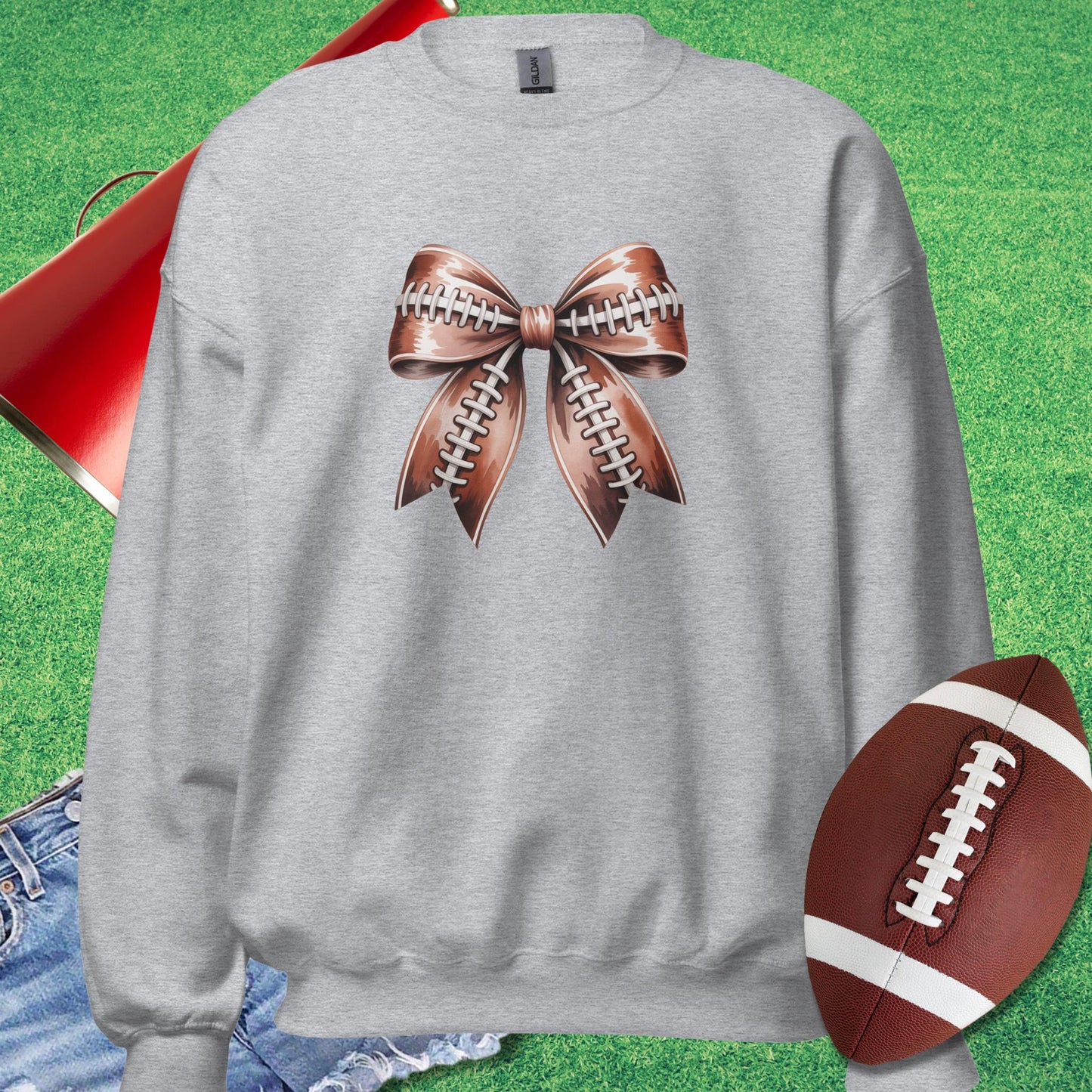 Football Bow Sweatshirt in Sport Grey - football game Sweatshirt by Sideline Gods