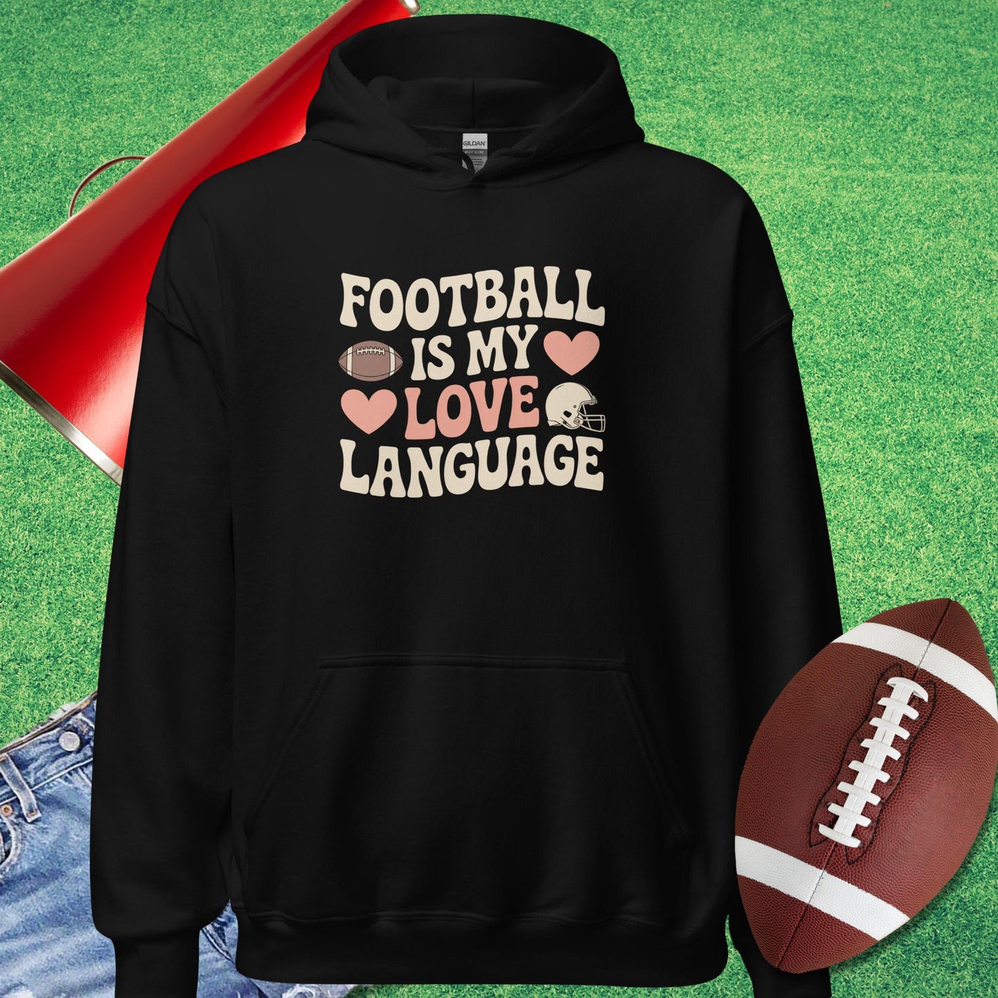 Football Is My Love Language Hoodie in Black - Sports Mom Gifts by Sideline Gods