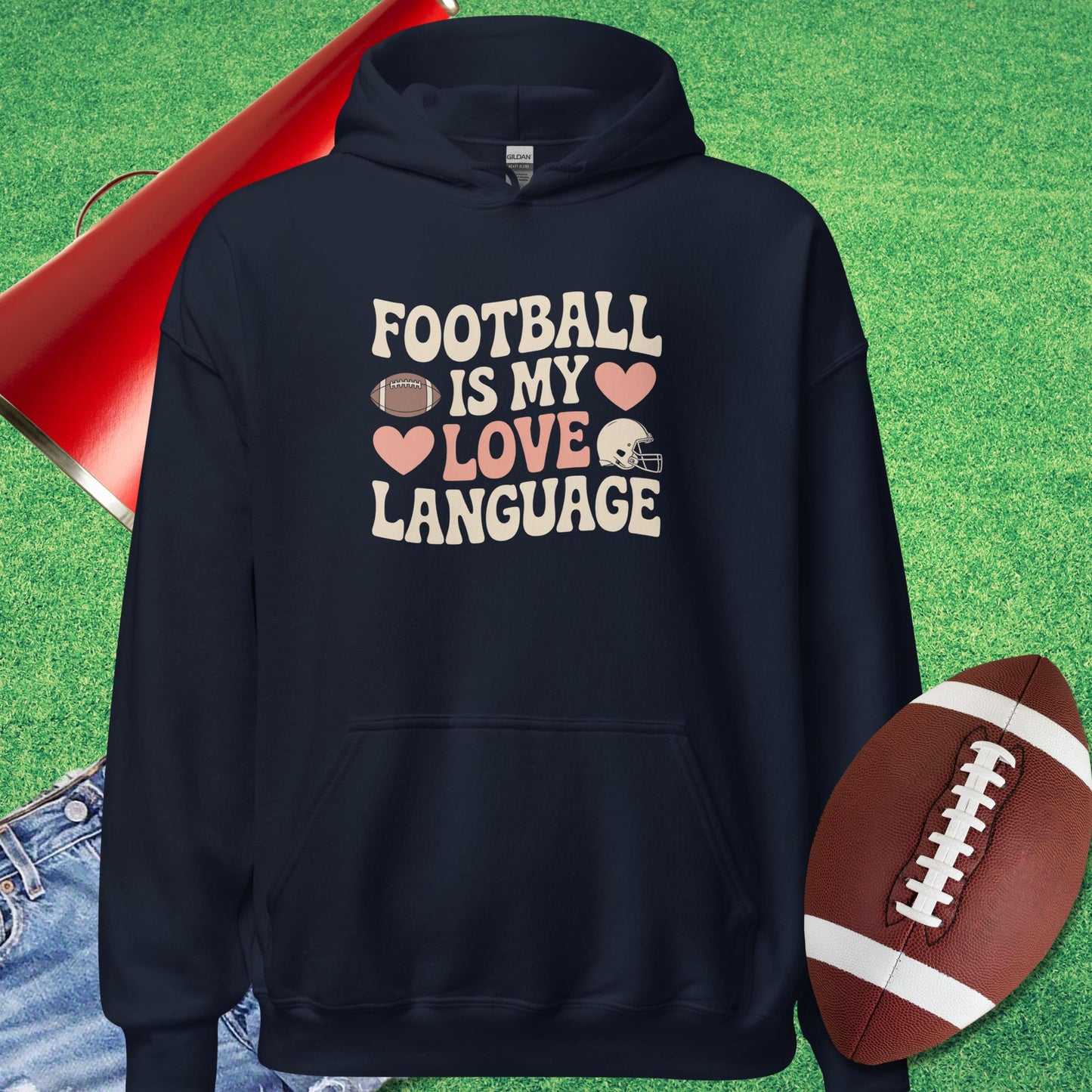 Football Is My Love Language Hoodie in Navy - Football Mom Christmas Gifts by Sideline Gods