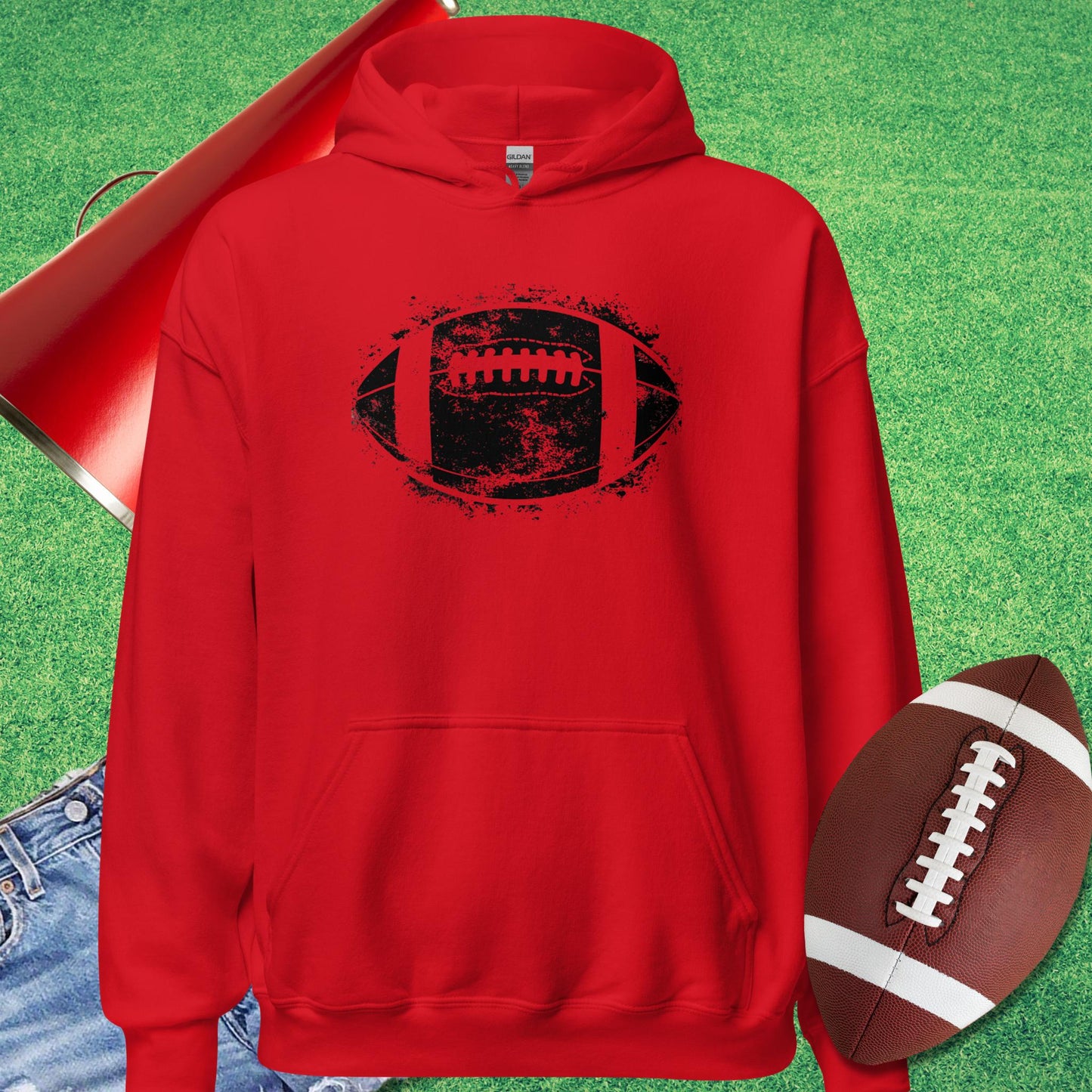 Football Stamped Hoodie in Red - Football Gameday Apparel by Sideline Gods