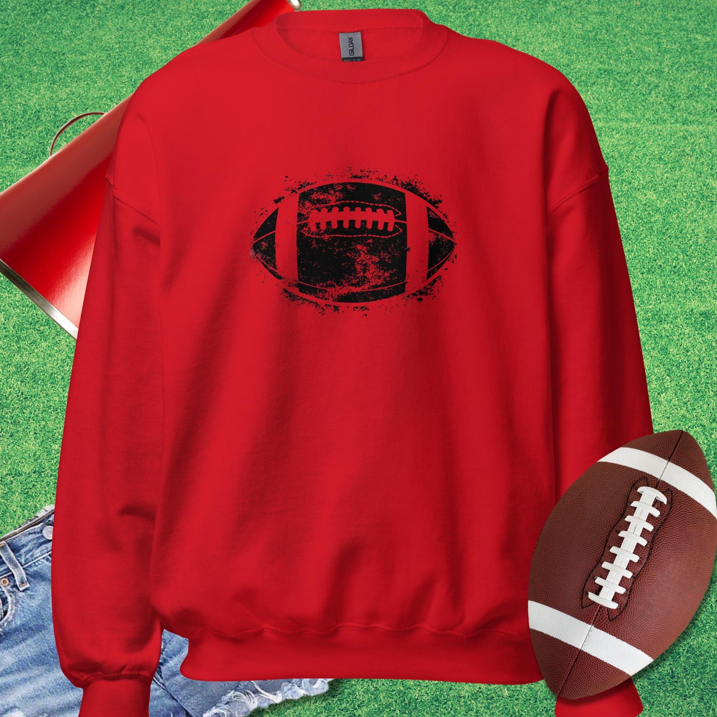 Football Stamped Sweatshirt in Red - Football Gameday Apparel by Sideline Gods