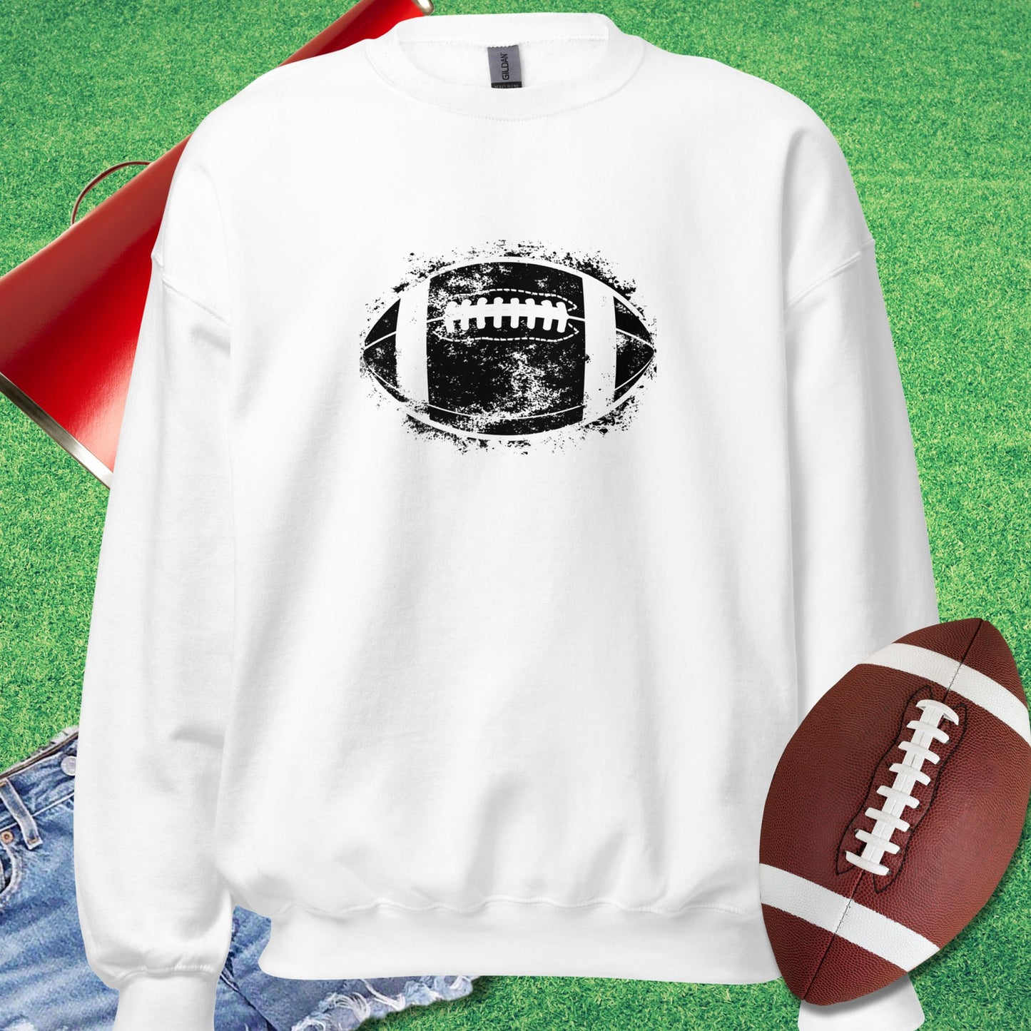 Football Stamped Sweatshirt in White - Football Tailgating [product_type} by Sideline Gods