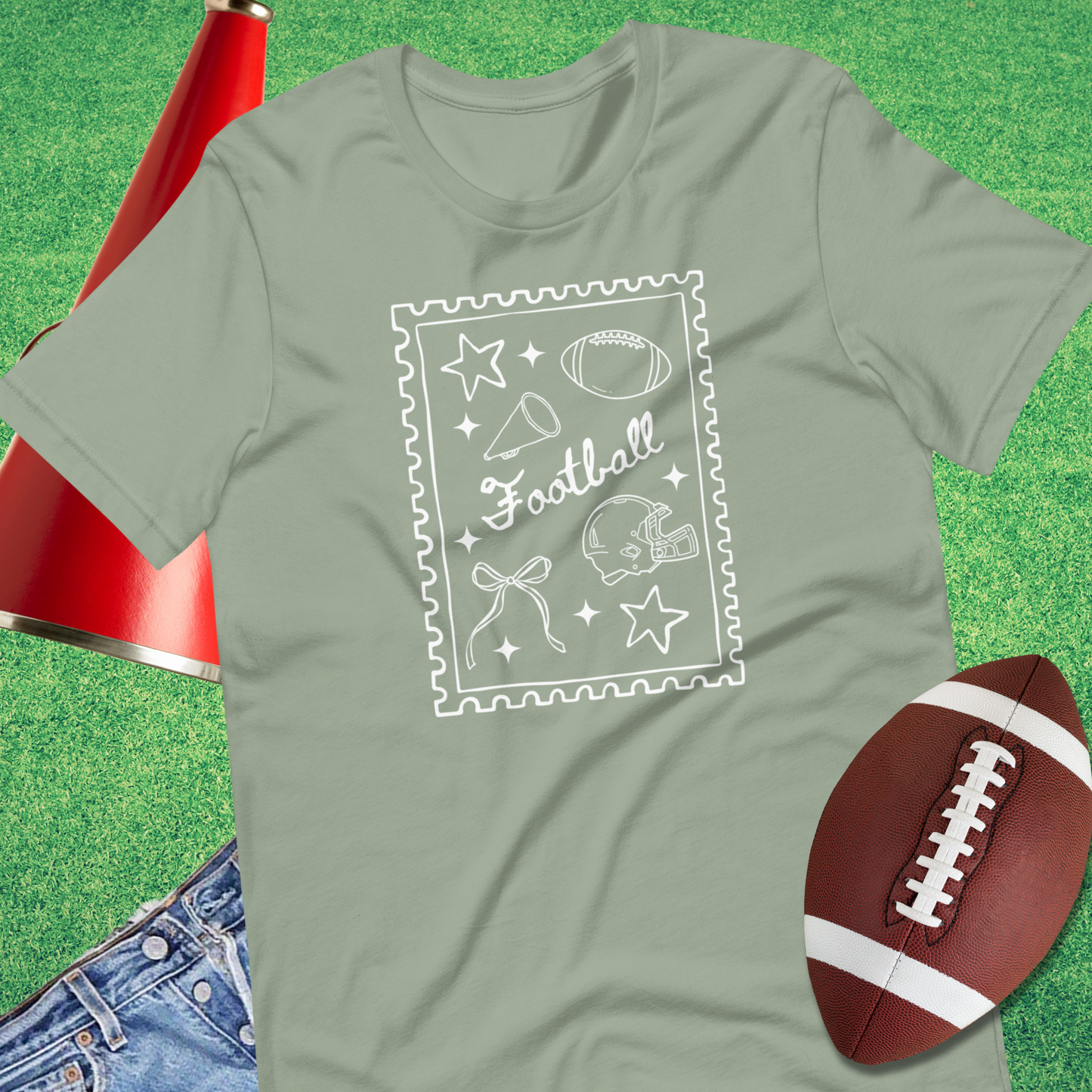 green football trendy fan stamp with icons gift
