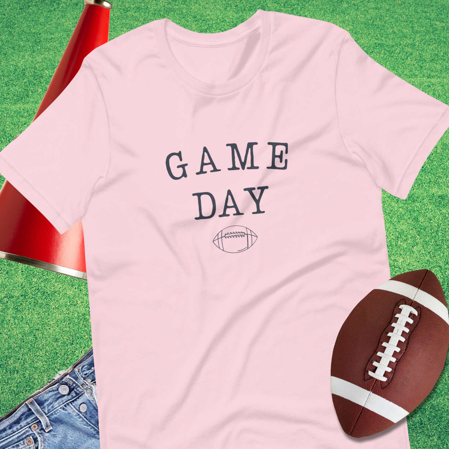 Casual unisex football tee with Game Day text and football design
