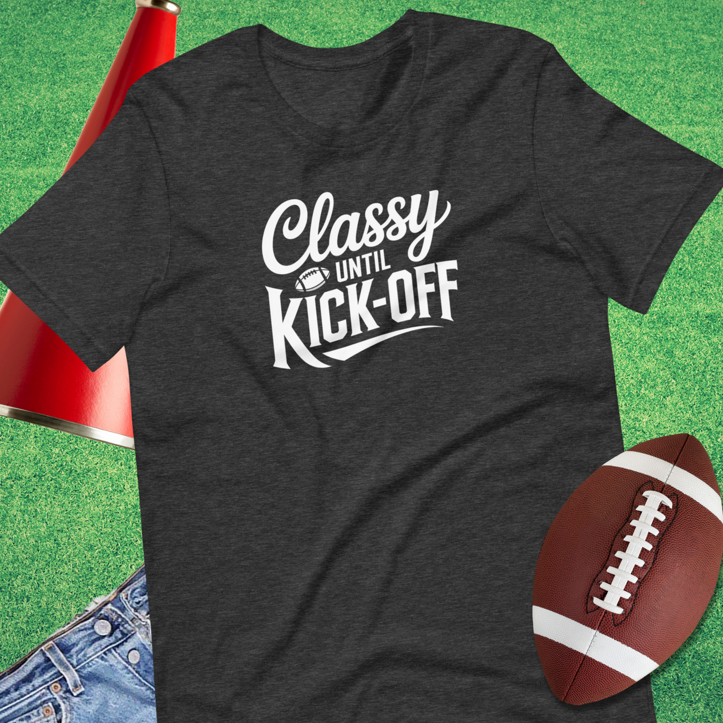 Tailgate and game day t-shirt with playful football slogan