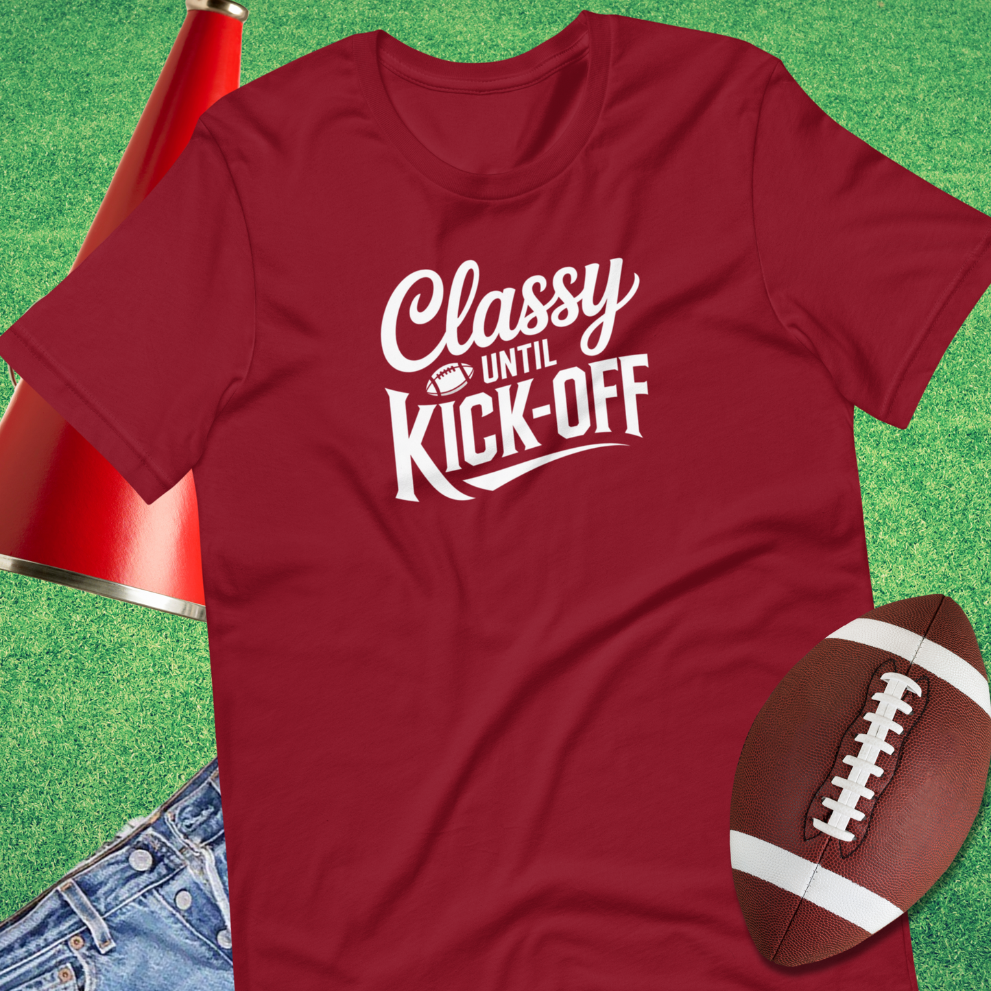 Casual unisex football tee showing humor and game day spirit