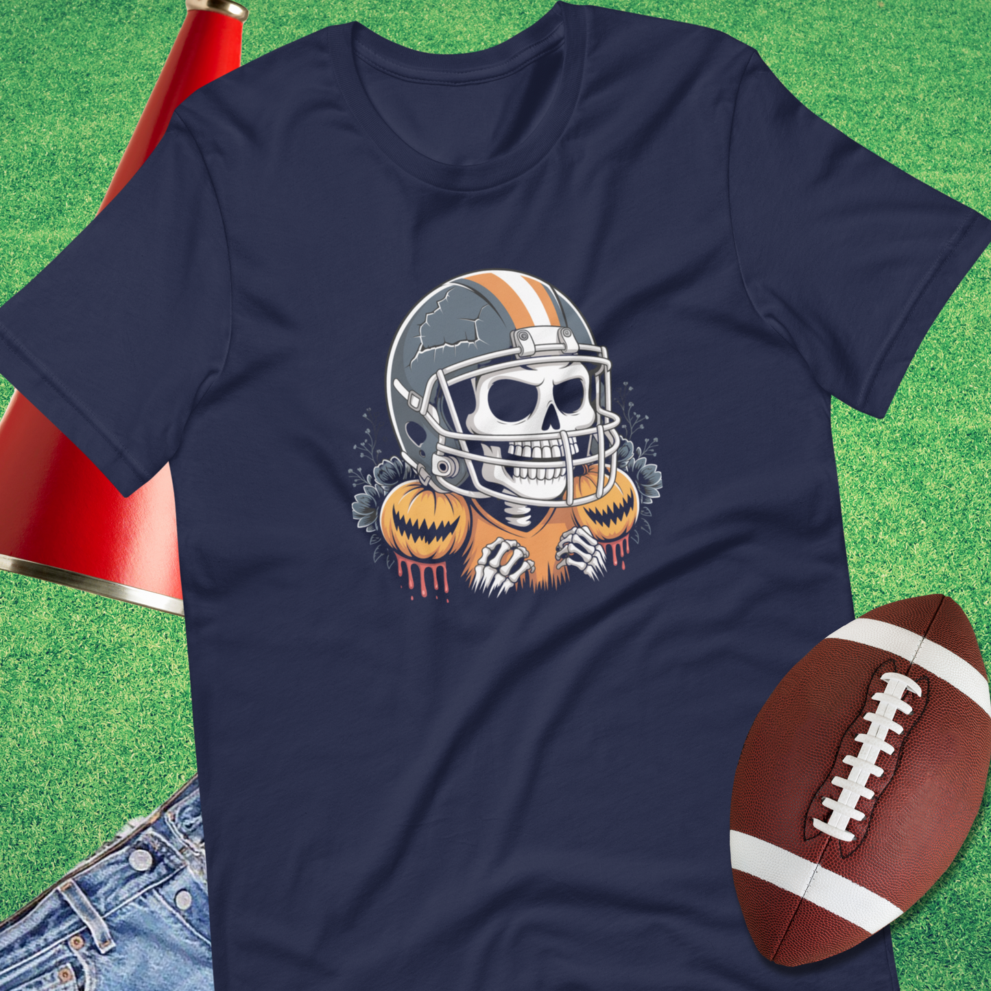 Friday Night Bones T-Shirt in Navy – football skull Halloween shirt