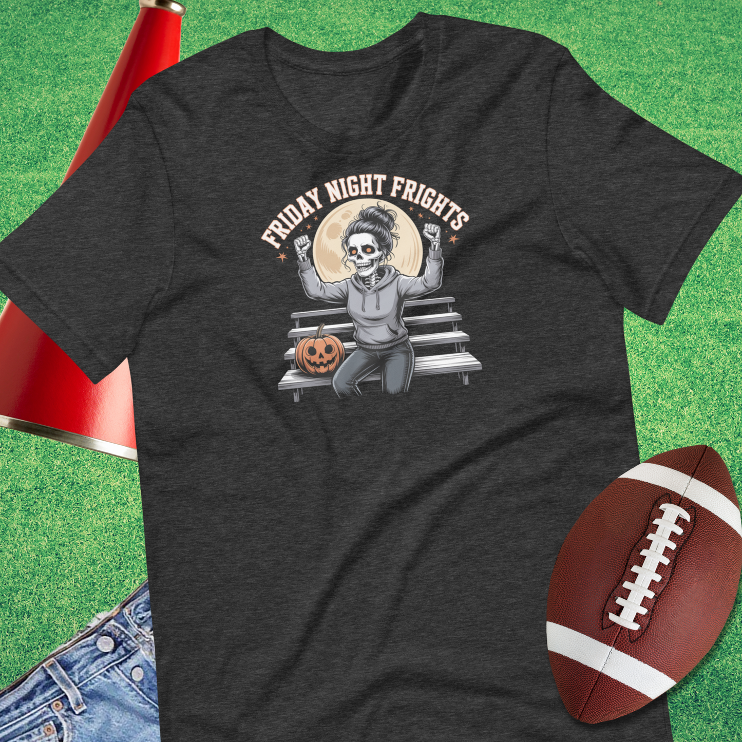 Friday Night Frights T-Shirt in grey – Halloween football shirt