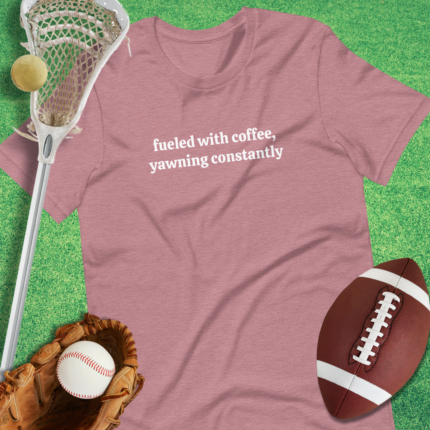 Fueled By Coffee T-Shirt in Heather Orchid - Sports Mom Spirit | Sideline Gods
