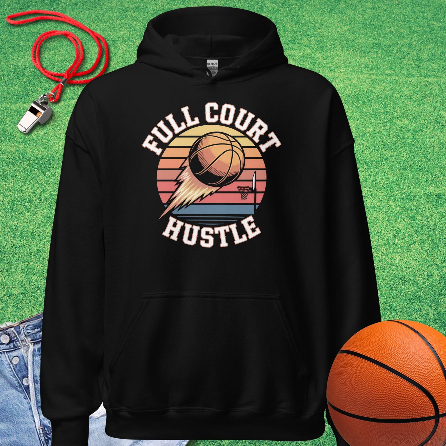 Full Court Hustle Hoodie in Black - Old School Basketball Hoodie | Sideline Gods