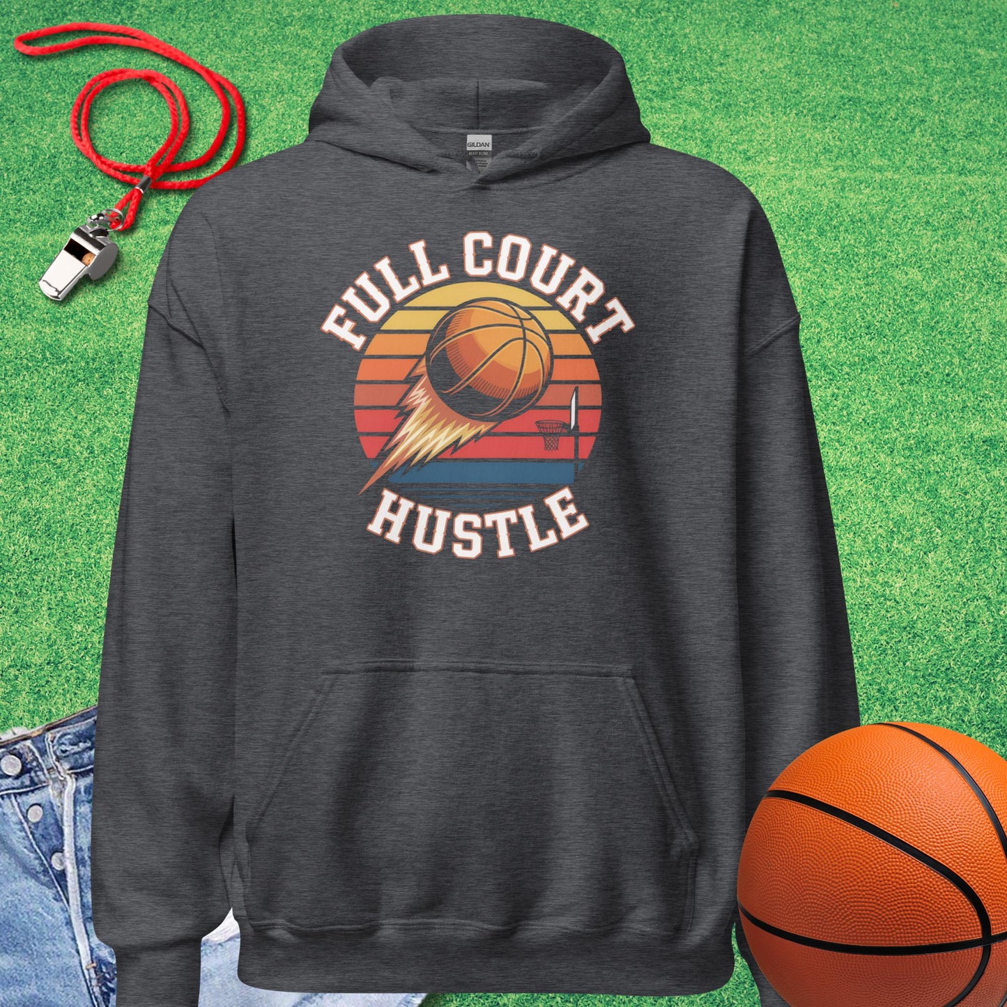 Full Court Hustle Hoodie in Dark Heather - Retro Basketball Hoodie | Sideline Gods