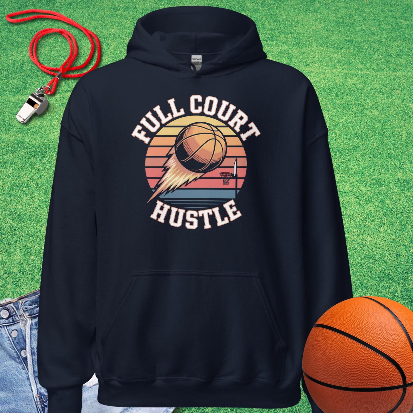 Full Court Hustle Hoodie in Navy - Retro BBall Hoodie | Sideline Gods