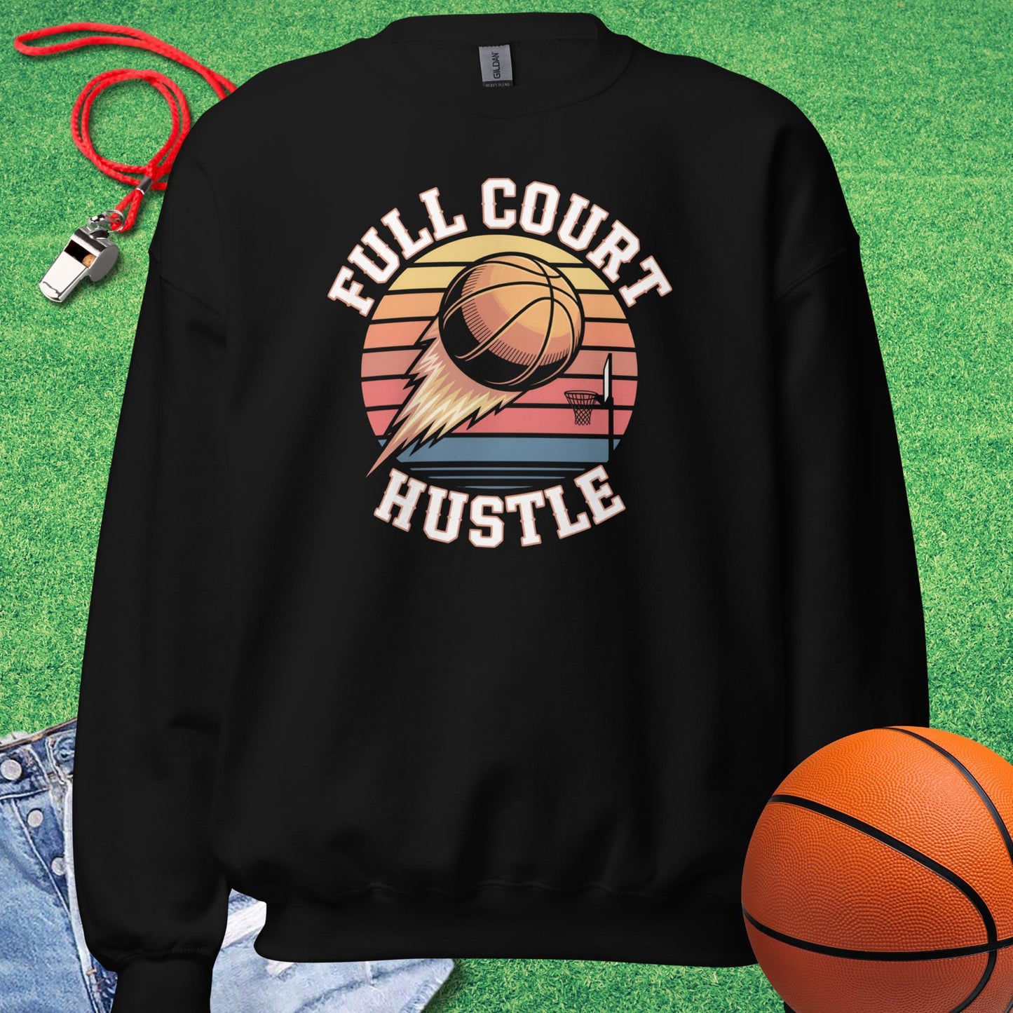 Full Court Hustle Sweatshirt in Black - Retro BBall Sweatshirt | Sideline Gods